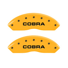 Load image into Gallery viewer, MGP 4 Caliper Covers Engraved Front &amp; Rear Cobra Yellow Finish Black Char 2006 Ford Mustang
