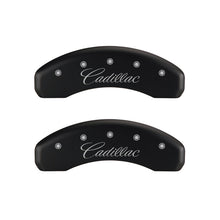 Load image into Gallery viewer, MGP 4 Caliper Covers Engraved Front &amp; Rear Cursive/Cadillac Red finish silver ch
