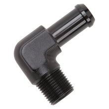 Load image into Gallery viewer, Edelbrock Hose End 90-Degree 3/8In NPT to 1/2In Barb Black Anodize
