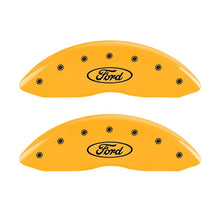 Load image into Gallery viewer, MGP 2 Caliper Covers Engraved Front Oval Logo/Ford Yellow Finish Blk Char 1998 Ford E-150
