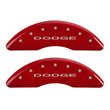 Load image into Gallery viewer, MGP 4 Caliper Covers Engraved Front &amp; Rear With out stripes/Dodge Red finish silver ch
