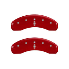 Load image into Gallery viewer, MGP 4 Caliper Covers Engraved Front Lincoln Engraved Rear Star logo Red finish silver ch

