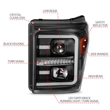 Load image into Gallery viewer, ANZO 2011-2016 Ford F250 Projector Headlights w/ Plank Style Switchback Black w/ Amber
