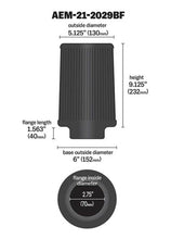 Load image into Gallery viewer, AEM Dryflow Conical Air Filter 2.75in Flange ID / 6in Base OD / 5.125in Top OD / 9.125in Height
