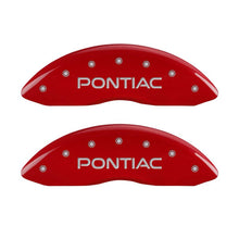 Load image into Gallery viewer, MGP 4 Caliper Covers Engraved Front Pontiac Engraved Rear Arrow Red finish silver ch
