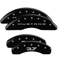 Load image into Gallery viewer, MGP 4 Caliper Covers Engraved Front 2015/Mustang Engraved Rear 2015/37 Black finish silver ch
