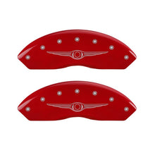 Load image into Gallery viewer, MGP 4 Caliper Covers Engraved Front &amp; Rear Style 1/Chrysler Wing Red finish silver ch
