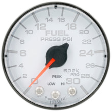 Load image into Gallery viewer, Autometer Spek-Pro Gauge Fuel Press 2 1/16in 30psi Stepper Motor W/Peak &amp; Warn Wht/Blk
