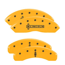 Load image into Gallery viewer, MGP 4 Caliper Covers Engraved Front Lincoln Engraved Rear Star logo Yellow finish black ch
