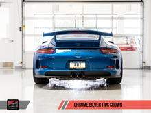 Load image into Gallery viewer, AWE Tuning Porsche 991 GT3 / RS Center Muffler Delete - Chrome Silver Tips
