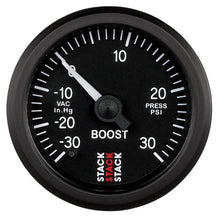 Load image into Gallery viewer, Autometer Stack 52mm -30INHG to +30 PSI (Incl T-Fitting) Pro Stepper Motor Boost Press Gauge - Black
