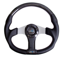 Load image into Gallery viewer, NRG Carbon Fiber Steering Wheel (350mm) Silver Oval Shape w/Leather Trim
