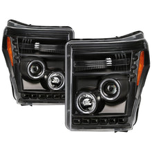 Load image into Gallery viewer, Spyder Ford Super Duty 11-16 Projector Headlights LEDHalo DRL All Black PRO-YD-FS11-HL-BKV2
