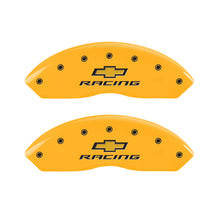 Load image into Gallery viewer, MGP 4 Caliper Covers Engraved F &amp; R Chevy Racing Yellow Finish Black Char 1988 Chevrolet Corvette
