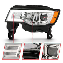 Load image into Gallery viewer, ANZO 2017-2018 Jeep Grand Cherokee Projector Headlights w/ Plank Style Switchback - Chrome w/ Amber
