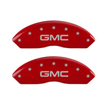 Load image into Gallery viewer, MGP Front set 2 Caliper Covers Engraved Front GMC Red finish silver ch
