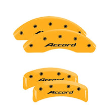 Load image into Gallery viewer, MGP 4 Caliper Covers Engraved Front &amp; Rear Honda Yellow Finish Black Char 2003 Honda Element
