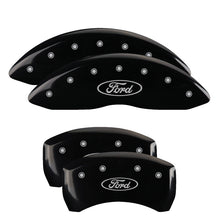 Load image into Gallery viewer, MGP 4 Caliper Covers Engraved Front &amp; Rear Oval logo/Ford Black finish silver ch
