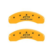 Load image into Gallery viewer, MGP 4 Caliper Covers Engraved Front &amp; Rear Chevy Racing Yellow Finish Black Char 2016 Chevrolet SS
