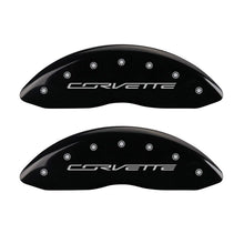 Load image into Gallery viewer, MGP 4 Caliper Covers Engraved Front &amp; Rear C7/Corvette Black finish silver ch
