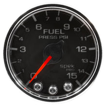 Load image into Gallery viewer, Autometer Spek-Pro Gauge Fuel Press 2 1/16in 15psi Stepper Motor W/Peak &amp; Warn Blk/Chrm
