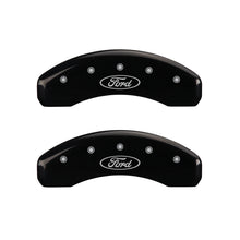 Load image into Gallery viewer, MGP 4 Caliper Covers Engraved Front &amp; Rear Oval logo/Ford Black finish silver ch
