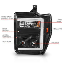 Load image into Gallery viewer, ANZO 08-10 Ford F-250 - F-550 Super Duty Projector Headlights w/ Light Bar Switchback Black Housing

