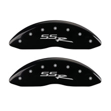 Load image into Gallery viewer, MGP 4 Caliper Covers Engraved Front &amp; Rear SSR Black finish silver ch
