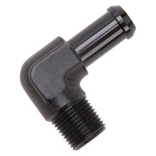 Load image into Gallery viewer, Edelbrock Hose End 90-Degree 3/8In NPT to 1/2In Barb Black Anodize
