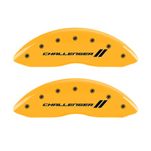 Load image into Gallery viewer, MGP 4 Caliper Covers Engraved Front &amp; Rear With stripes/Challenger Yellow finish black ch
