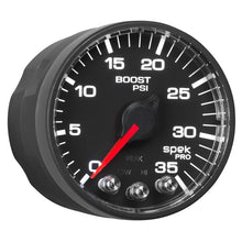 Load image into Gallery viewer, Autometer Spek-Pro Gauge Boost 2 1/16in 35psi Stepper Motor W/Peak &amp; Warn Black/Black
