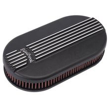 Load image into Gallery viewer, Edelbrock Air Cleaner Classic Series Oval Aluminum Top Cloth Element 17 5In X 9 35In X 3 9In Black
