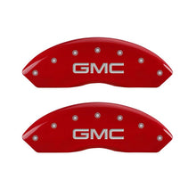 Load image into Gallery viewer, MGP Front set 2 Caliper Covers Engraved Front GMC Red finish silver ch

