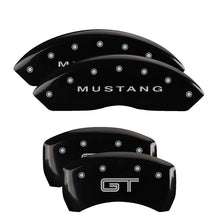 Load image into Gallery viewer, MGP 4 Caliper Covers Engraved Front Mustang Engraved Rear S197/GT Black finish silver ch
