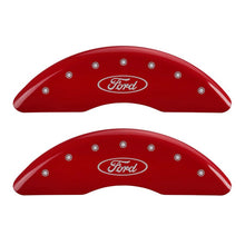 Load image into Gallery viewer, MGP 4 Caliper Covers Engraved Front &amp; Rear Oval logo/Ford Red finish silver ch
