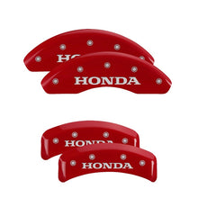 Load image into Gallery viewer, MGP 4 Caliper Covers Engraved Front &amp; Rear Honda Red finish silver ch

