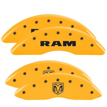 Load image into Gallery viewer, MGP 4 Caliper Covers Engraved Front &amp; Rear MGP Yellow Finish Black Char 2006 Mini Cooper
