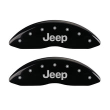 Load image into Gallery viewer, MGP Front set 2 Caliper Covers Engraved Front JEEP Black finish silver ch
