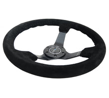 Load image into Gallery viewer, NRG Reinforced Steering Wheel (350mm / 3in. Deep) Blk Suede/Blk Bball Stitch w/5mm Matte Black Spoke
