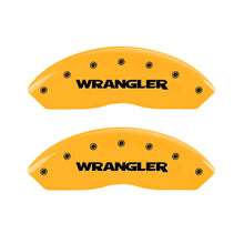 Load image into Gallery viewer, MGP 2 Caliper Covers Engraved Front Wrangler Yellow Finish Black Char 2006 Jeep Wrangler
