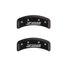 Load image into Gallery viewer, MGP 4 Caliper Covers Engraved Front Gen 4/Camaro Engraved Rear Gen 4/Z28 Red finish silver ch
