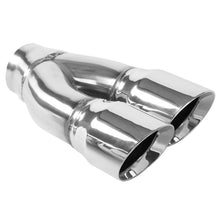 Load image into Gallery viewer, MagnaFlow Tip Stainless Double Wall Round Dual Outlet Polished 3in DIA 2.25in Inlet 9.75in Length
