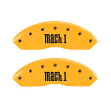 Load image into Gallery viewer, MGP 4 Caliper Covers Engraved Front &amp; Rear Mach 1 Yellow Finish Black Char 2004 Ford Mustang
