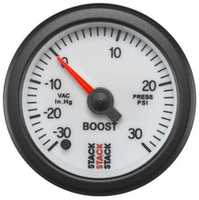 Load image into Gallery viewer, Autometer Stack 52mm -30INHG to +30 PSI (Incl T-Fitting) Pro Stepper Motor Boost Press Gauge - White

