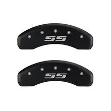 Load image into Gallery viewer, MGP 4 Caliper Covers Engraved Front &amp; Rear Silverado style/SS Red finish silver ch
