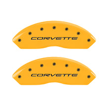Load image into Gallery viewer, MGP 4 Caliper Covers Engraved Front &amp; Rear C5/Corvette Yellow finish black ch
