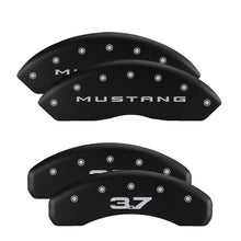 Load image into Gallery viewer, MGP 4 Caliper Covers Engraved Front 2015/Mustang Engraved Rear 2015/37 Black finish silver ch
