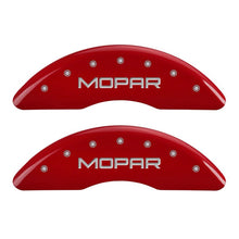 Load image into Gallery viewer, MGP 4 Caliper Covers Engraved Front &amp; Rear MOPAR Red finish silver ch

