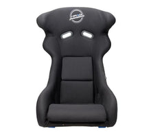 Load image into Gallery viewer, NRG FRP Bucket Seat - White Finish with Arrow Embroidery And Blue Side Mount Bracket
