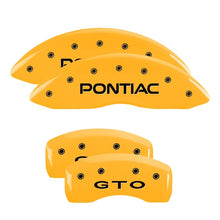 Load image into Gallery viewer, MGP 4 Caliper Covers Engraved Front Pontiac Rear Gto Yellow Finish Black Char 2004 Pontiac GTO
